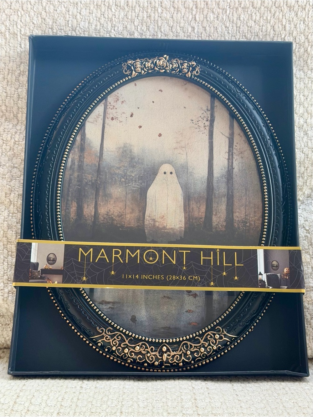 Marmont Hill Halloween Framed Art Viral Ghost in Woods Wall Decor Oval 11x14 New